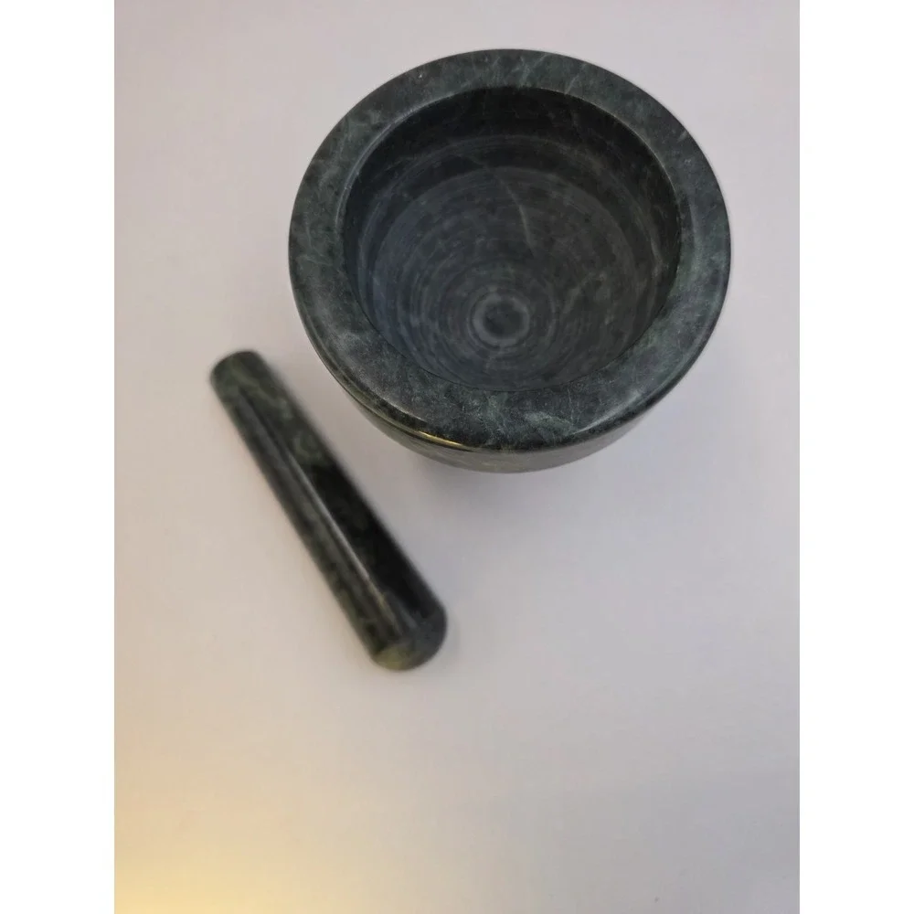 Green Marble Mortar and Pestle 4in Bowl Herb Spice‎ Grinder Stone Kitchen Decor